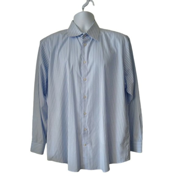 Calibrate Men's Long Sleeve Dress Shirt Blue & White Striped Size 17 1/2 34-35 - Picture 1 of 5
